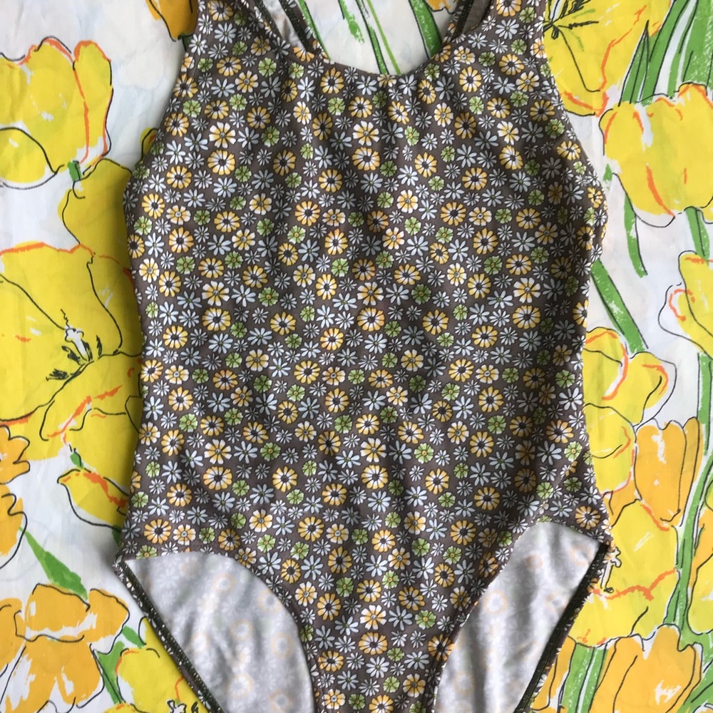 Vintage Girls Floral Bathing Suit - Retro Floral One-Piece Bathing Suit for Girl